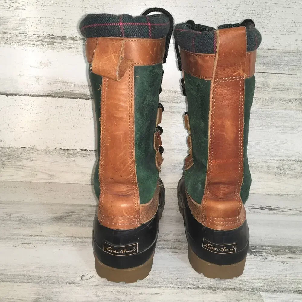 Eddie Bauer Duck Waterproof Snow Winter Boot Mens 8 Green Blue Leather Sherpa